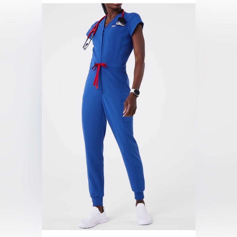 FIGS- Jane V-Neck Jogger ScrubJumpsuit in winning blue New size Small S women